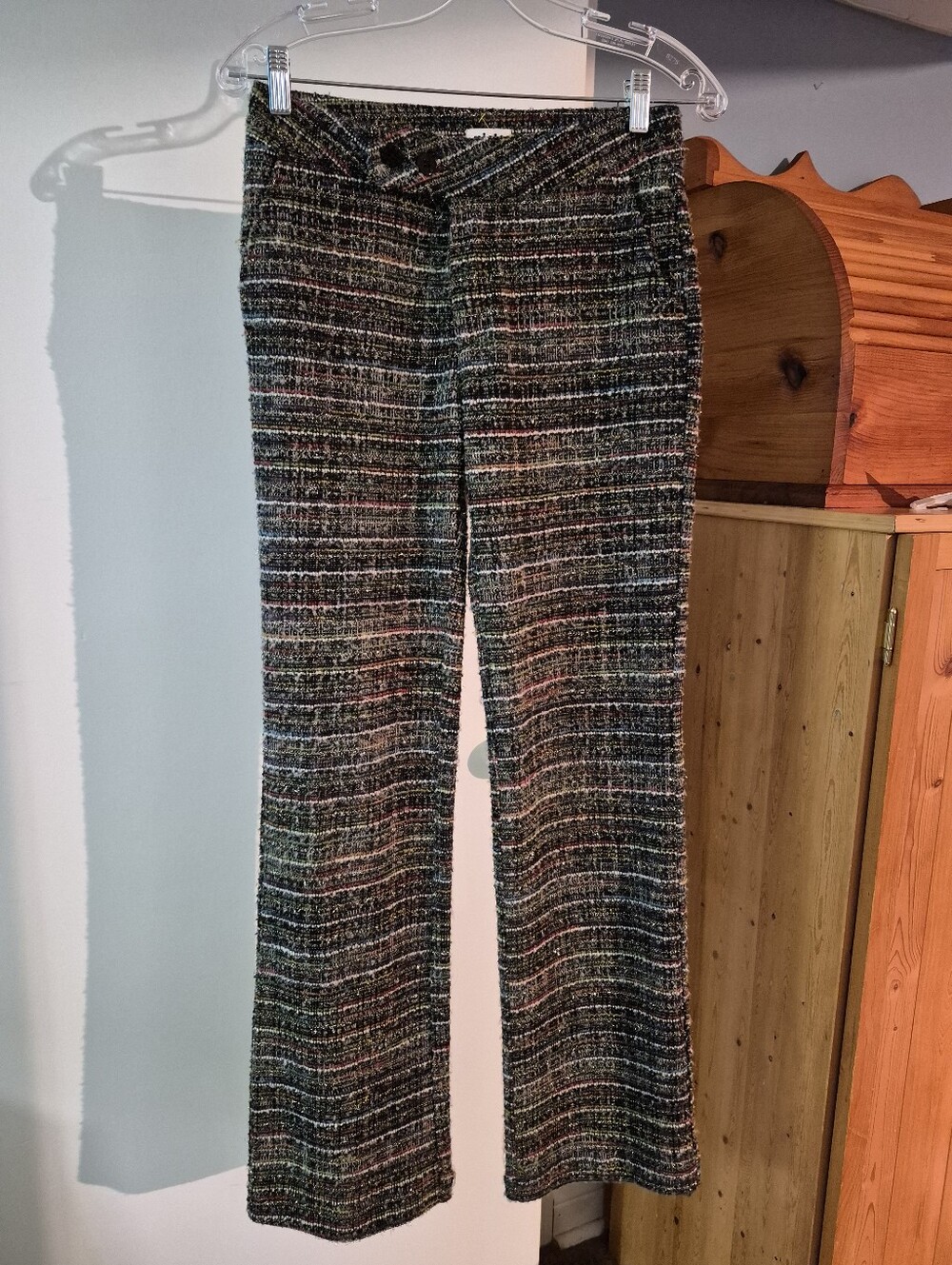 Nicla Italy Sparkly Multicolor Tweed Straight Leg Trousers Pants Size XS